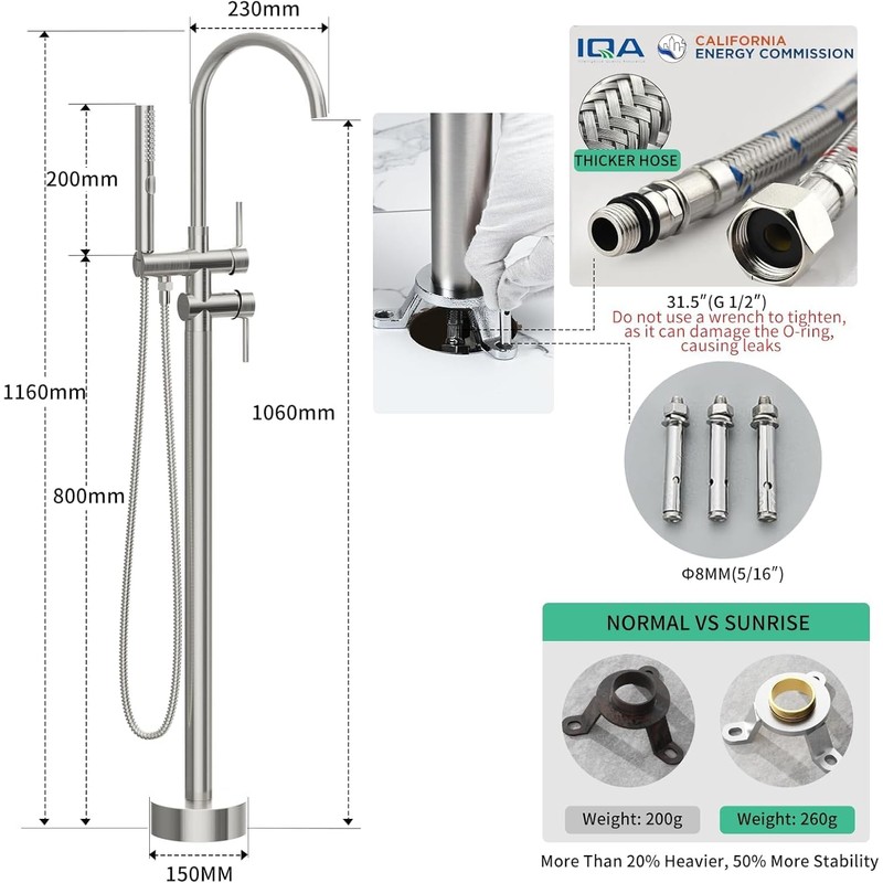 Free Standing Bathtub Faucet Set: SR SUN RISE Floor Mount