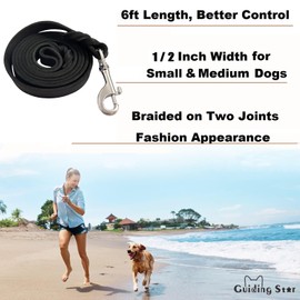 Leather Dog Leash 6ft, Dog Leashes for Large Dogs Heavy Duty, Soft and Strong Braided Leather Leashes for Large Breed Dogs, Dog Training Leash for Small Medium Large Dogs (6ftx1/2inch, Black)