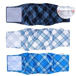 Pet Soft Dog Belly Bands - Washable Male Dog Diapers Belly Band for Male Dogs, Reusable Male Dog Belly Wraps 3pack for Doggy Puppy (Blue Plaid, M)