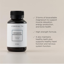 JSHealth Vitamins Advanced Magnesium Supplements with Magnesium Glycinate & Citrate for Muscle Relaxation (120 Tablets)