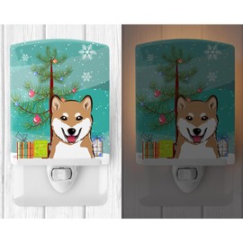 Caroline's Treasures BB1597CNL Christmas Tree and Shiba Inu Ceramic Night Light Compact, UL-Certified, Ideal for Bedroom, Bathroom, Nursery, Hallway, Kitchen, 6x4x3, Multicolor
