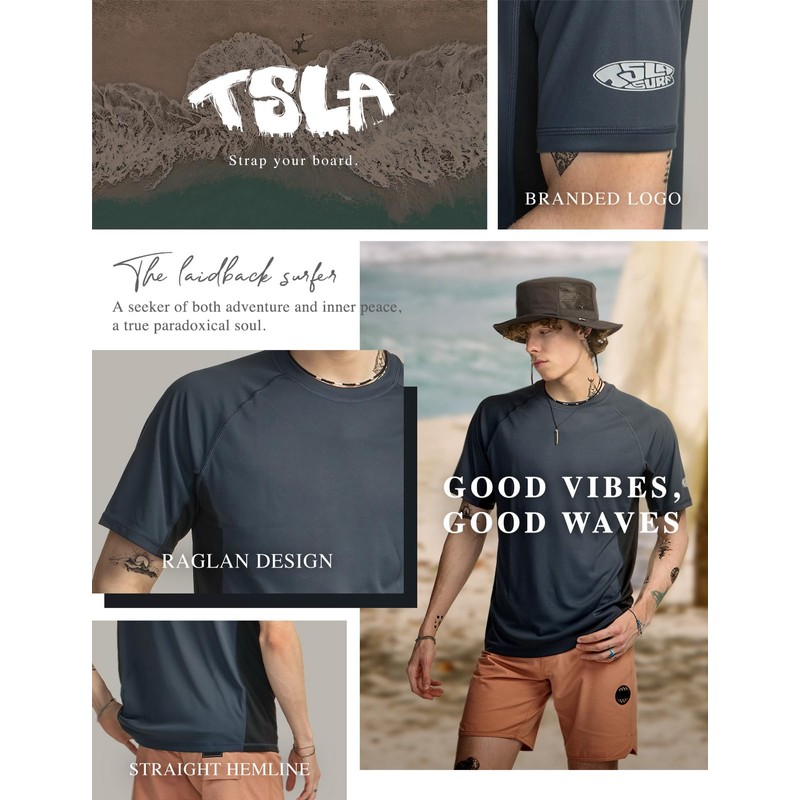 [テスラ] メンズ 水着 半袖 ラッシュガード スイムシャツ [UVカット UPF50+・吸汗速乾] スイムウェア スイミング