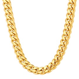 VEXXS Men's Curb Chain 10/12 mm, 18 Carat Gold-Plated Stainless Steel Cuban Chain, Flat Cuban Necklace, Men's Chain, Gold Chain for Men, Boys, Men's Jewellery Gift, 46-66 cm, Gold