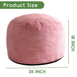 HIGOGOGO Round Stuffed Pouf Ottoman, Corduroy Poufs with Foam Chunk Filling, Furry and Fluffy Pouf Foot Stool Storage Ottoman, 26 X 18 Floor Poufs Foot Rest for Living Room, Pink