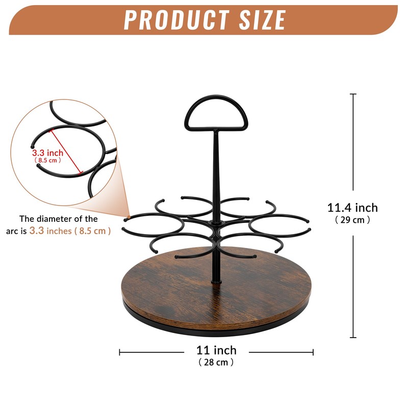 SUNNEKO Rotating Coffee Syrup Organizer Hold 6 Bottles, Wood Coffee