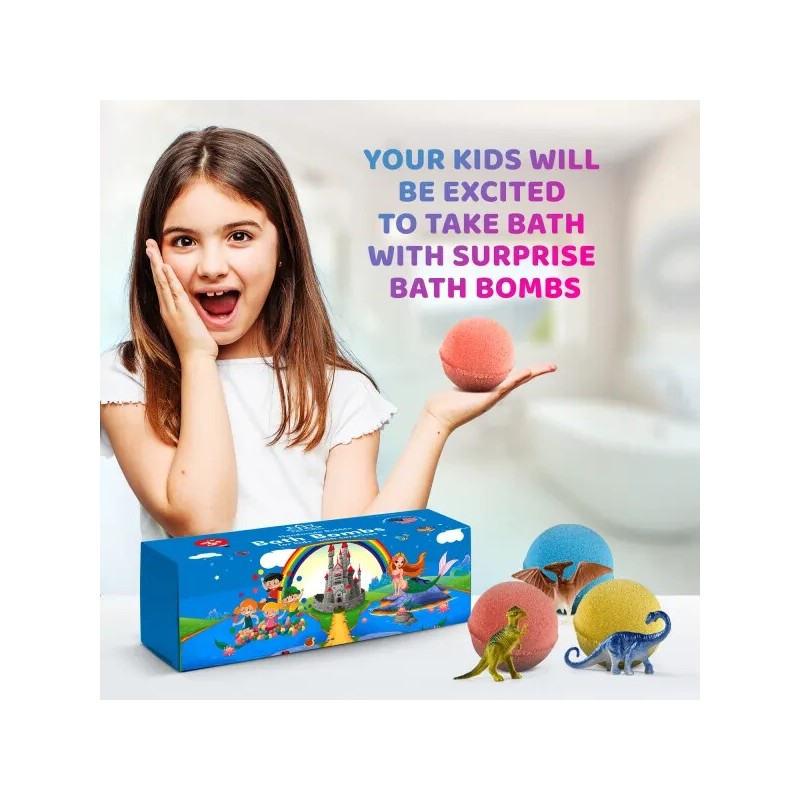 Relaxcation 3 Bath Bombs for Kids with Surprise DINOSAUR Toys
