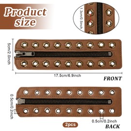 PH PandaHall 2pcs Leather Lace-In Boot Zipper Inserts 6.9x2 Inch 9 Metal Eyelets Cowhide Shoe Laces Zippers Tieless Shoe Laces for Adults No-Tie Shoelaces for Shoes Repair DIY, Camel, Brown