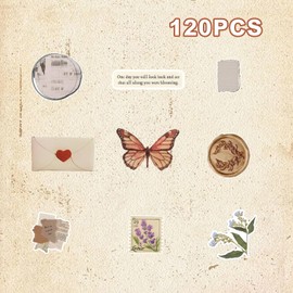 120PCS Scrapbook Stickers,Waterproof Scrapbook Aesthetic Sticker,Journal Sticker, Vintage Stickers for Planner & Junk Journal, Deco Papers,Scrapbooking Supplies for DIY Paper Crafts