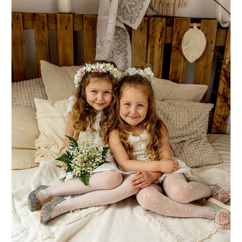 Aurellie Sheer Girls Tights White with patterns Holy Communion Special