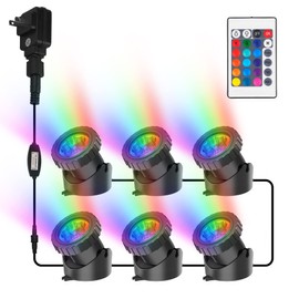 CREPOW RGB Pond Lights, Super Bright LED Underwater Submersible Colorful Landscape Spotlights, 98ft Remote Control IP68 Waterproof Fountain Lights for Fish Aquarium Tank Garden Yard Pool (Set of 6)