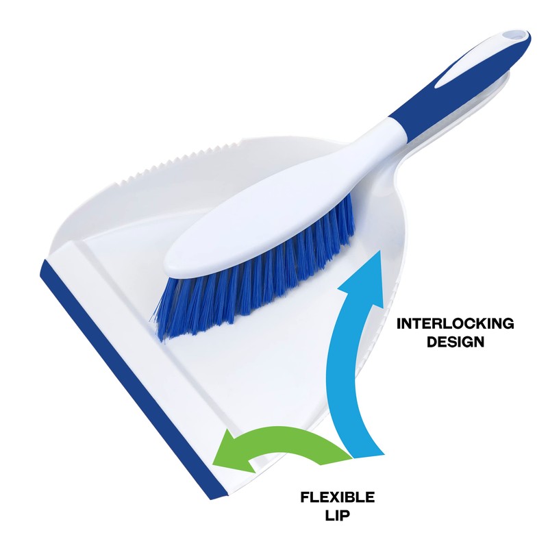 CleanAide Snap On Dust Pan & Broom Kit, Blue &