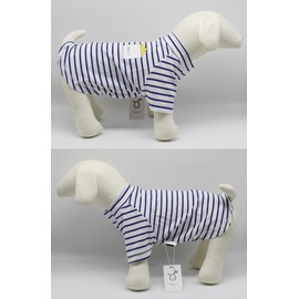 Petzzi Pet Dog Puppy Cat Clothes Light Weight Summer Striped T Shirt with Printed Pocket - Miles (X-Small, Blue/White Stripes)