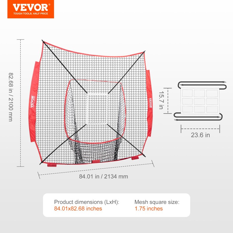 VEVOR 7x7FT Baseball Softball Practice Net, Portable Baseball Training Net