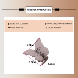 EULAPGOE 8 Pcs Butterfly Hair Claw Clip Matte Hair Clips for Thick Hair Women,Non-Slip Large Hair Claws Coloured Hair Clips Large Claw Clip
