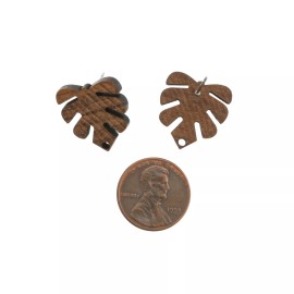 Unbranded Wood Stainless Steel Earrings - Tropical Leaf Studs -20mm -2 Pieces 1 Pair-ER123
