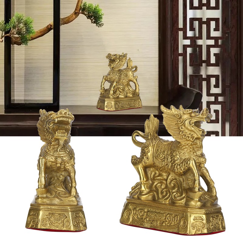 Qilin Ornament Brass Home Desktop Statue Collection Lucky Animals Crafts