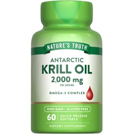 Natures Truth Aceite de krill antártico 2000 mg en cápsulas blandas  60 unidades  Omega-3 con EPA y DHA  Suplemento sin OMG ni gluten                 