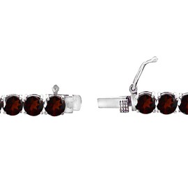 Sterling Silver 5mm Round Genuine, Created or Simulated Gemstone Tennis Bracelet for Women, 7.25 inches, Metal, Garnet
