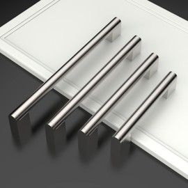 Amerdeco UK0038 Furniture Handles, Stainless Steel, Brushed Nickel, Cabinet Handles, Kitchen Handles, 128 mm Hole Spacing, Drawer Handles, Handles for Kitchen Cabinets, Wardrobe, Pack of 10