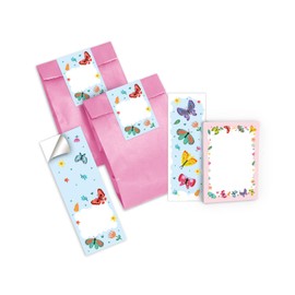 Junapack 6 Bookmarks + 6 Mini Notepads + 6 Gift Bags (Pink) + 6 Stickers Butterflies Party Bags Guest Gift for Children's Birthday Girls