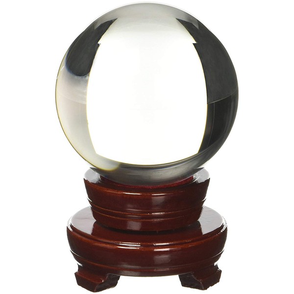 Amlong Crystal Meditation Divnation Sphere Feng Shui Crystal Ball, Lensball, Decorative Ball with Wooden Stand and Gift Box, Clear, 3.1 inch (80mm) Diameter