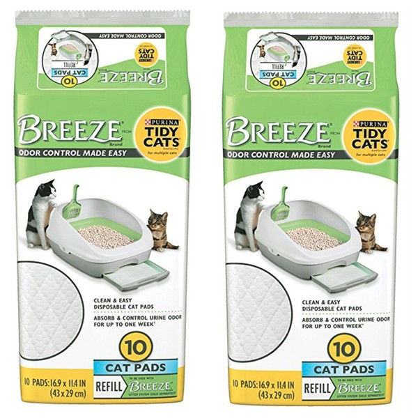 Purina Tidy Cats Breeze Cat Pad Refills, Clean & Easy Disposable Cat Pads for Breeze Litter System, Controls Odors, 10 Cat Pad Refills/Pack (Pack of 2)