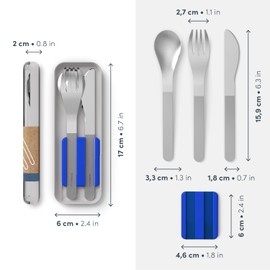 MONBENTO - Besteck für unterwegs MB Slim Box – Blau – Besteckset Lunch Box mit Etui für Bentos MB Original MB Square und MB Sense – Besteck für Mahlzeiten unterwegs Outdoor – Gabel, Messer, Löffel