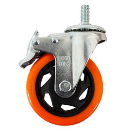 DOGOTULS ZF5197 Rodaja de PVC Naranja Giratoria con Espiga Roscada y Freno 4"