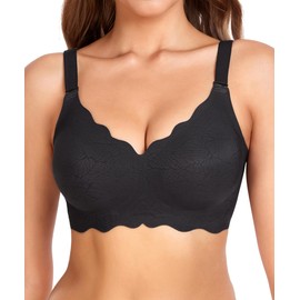 Gailife Scalloped Womens Bras No Underwire Wireless Seamless Bra Push Up Bralette Full Coverage Comfort Raceback Everyday Bra -BK,L Black
