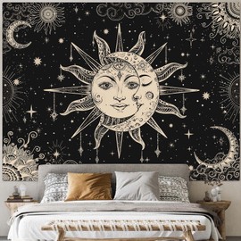 Lunerfex Sun and Moon Tapestry Mandala Wall Tapestry, Vintage Tapestries for Bedroom Ceiling Tapestries Wall Hanging for Bedroom Living Room Wall Decor Sun-2 60"x80"