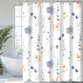 QiyI Watercolor Floral Shower Curtain, Flowers Print Minimalist Bathroom Curtain, Machine Washable Spring Modern Shower Curtains, Waterproof Fabric Shower Curtain Set with Hooks, 72 x 84, Beige