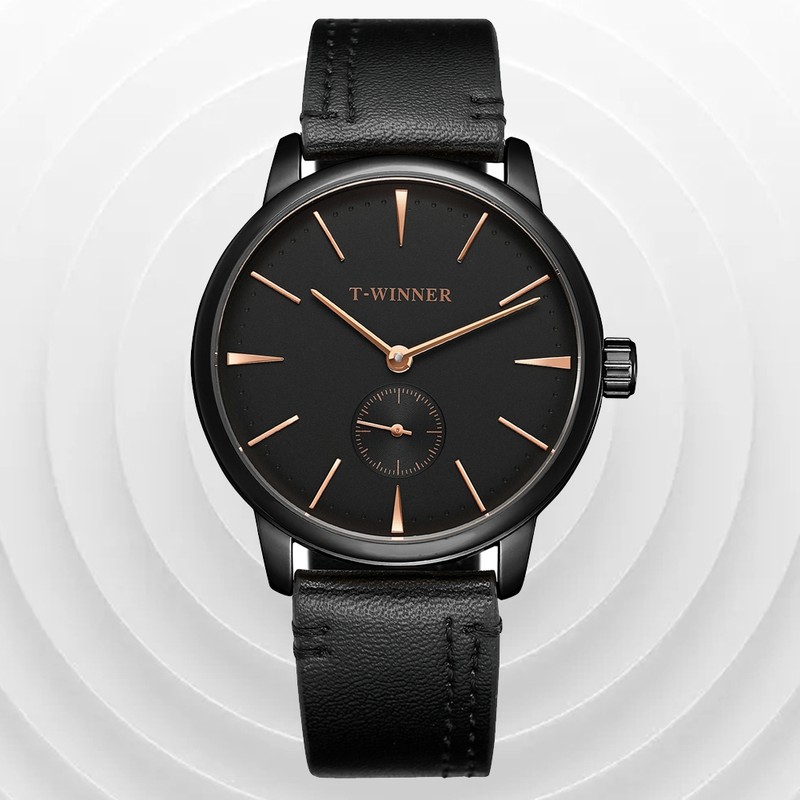 WINNER Men Semi automatic Mechanical Watch (Black Dial Rose Gold