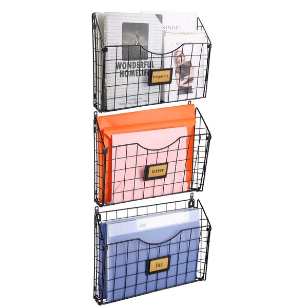 X-cosrack Stackable Hanging Wall Files Rack&3-Tier Metal Folder Wall File