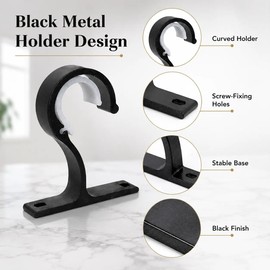 Soyinht 6PCS Curtain Pole Brackets, 8.3cm Black Metal Holders with Screws