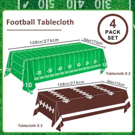 Oigco 4 Pack Football Party Decorations - Football Tablecloth Touchdown Table Cover for Football Birthday & Tailgate Party Decorations, 54 X 108 Inch