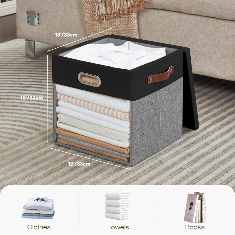 Roobyl Fabric Storage Cubes with Clear Windows and Lids, 13''