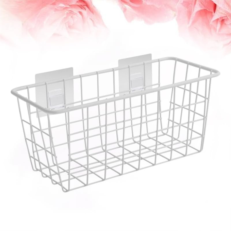 Creative Wall Mounted Storage Basket with Sticky Hooks, Iron Hanging