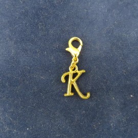 Pemby Studio Initial CURSIVE LETTER K Charm Zipper Pull Keychain Add On Clip Gold Tone Medium