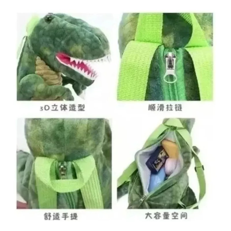 Maluk Store Mochila Dinosaurio T-rex Verde Peluche Niño Niña