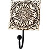 GURU SHOP Indian Wall Hook Ornament - Flower, Brown, Wood,