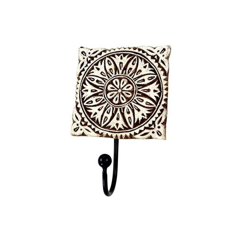 GURU SHOP Indian Wall Hook Ornament - Flower, Brown, Wood,