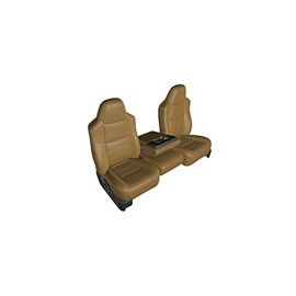 Durafit Seat Covers, Compatible with 1999-2007 F250-F550 Front 40/20/40 Split Seat Covers in Leatherette with Pointed Molded Headrests and Opening Console (L3 TAN)
