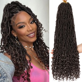 24 Inch Goddess New Faux Locs Crochet Hair 7 Packs Long Soft Locs Crochet Braids Hair Pre-looped Ombre Color Synthetic Nu Locs With Curly Ends Braiding Hair for Women 84 Strands (4#)