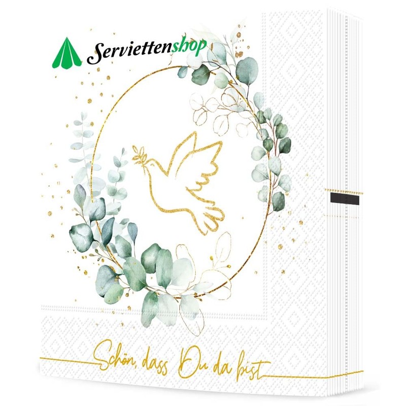 20 Napkins Golden Dove Around Eucalyptus White | Wedding |