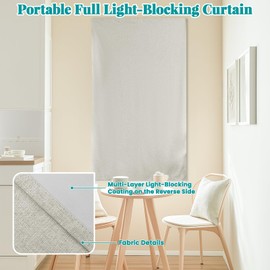 Sovtfides 100% Blackout Magic Tape Stick On Curtains Window Shades Pull Down Blackout Window Cover No Drillng Self Adhesive Curtains No Rod Small Windows, W35 x L60 inch, 1 Panel, Light Beige