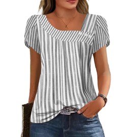 Women's Summer Cute Petal Sleeve Square Neck Tops Loose Fit Floral Print Tees 2025 Trendy Blouse