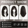 7JHH WIGS 20in Natural Black Long Straight Layered Bangs Wigs