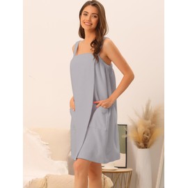 cheibear Womens Towel Dress Terry Wrap Bathrobe Spa Towelling Robe with Strap for Gym Shower Bath Large Grey