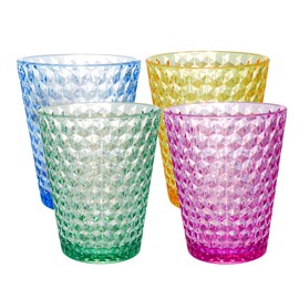 Lily's Home Unbreakable Premium Drinking Glasses Set of 4, Plastic Cups, Reusable Drinkware, Tumblers Water Cups in 4 Colors BPA-Free Shatterproof & Stackable, Indoor & Outdoor cups 3.4in×4.3in,13.5oz