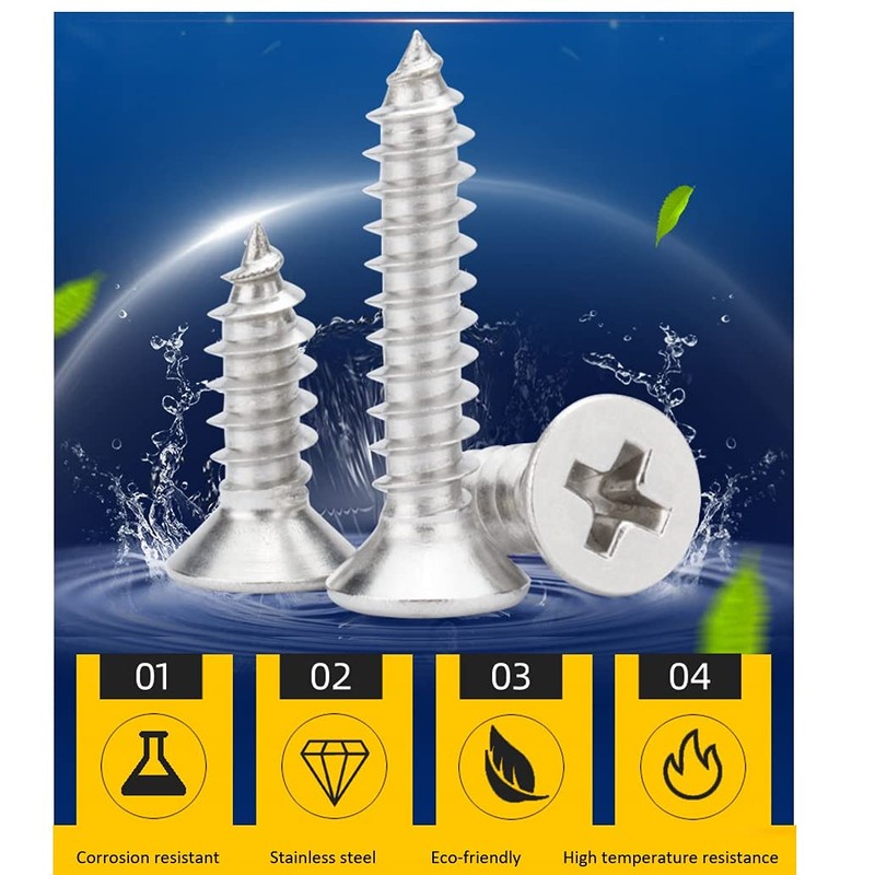 ANSIEDIO Wood Screws Phillips Flat Head Screws Self Tapping Screws,